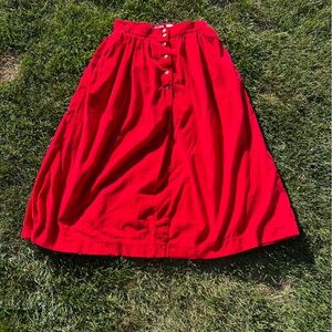 Vintage Land’s End Red A-Line Midi Skirt Size 12 Button Front Pockets